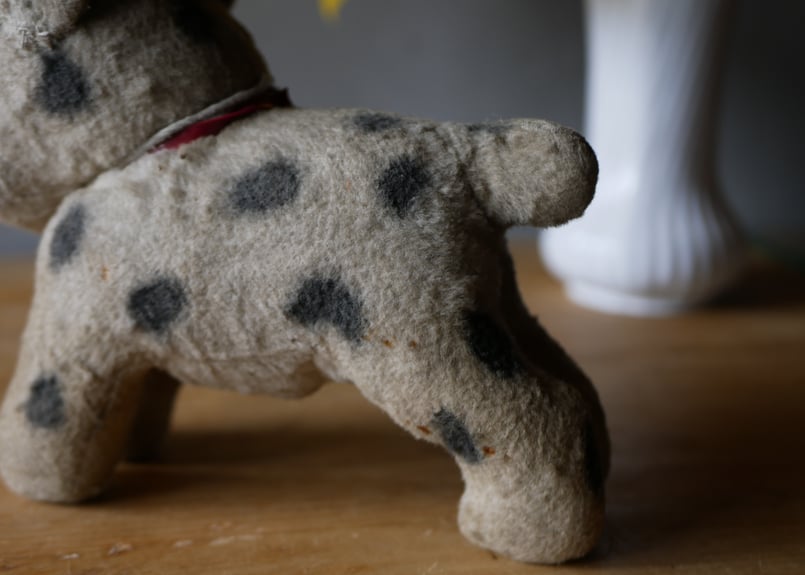 ドット柄のワンちゃん　犬　アンティークトイ　ぬいぐるみ　フランスアンティーク ドット柄のワンちゃん 犬 アンティークトイ ぬいぐるみ フランス