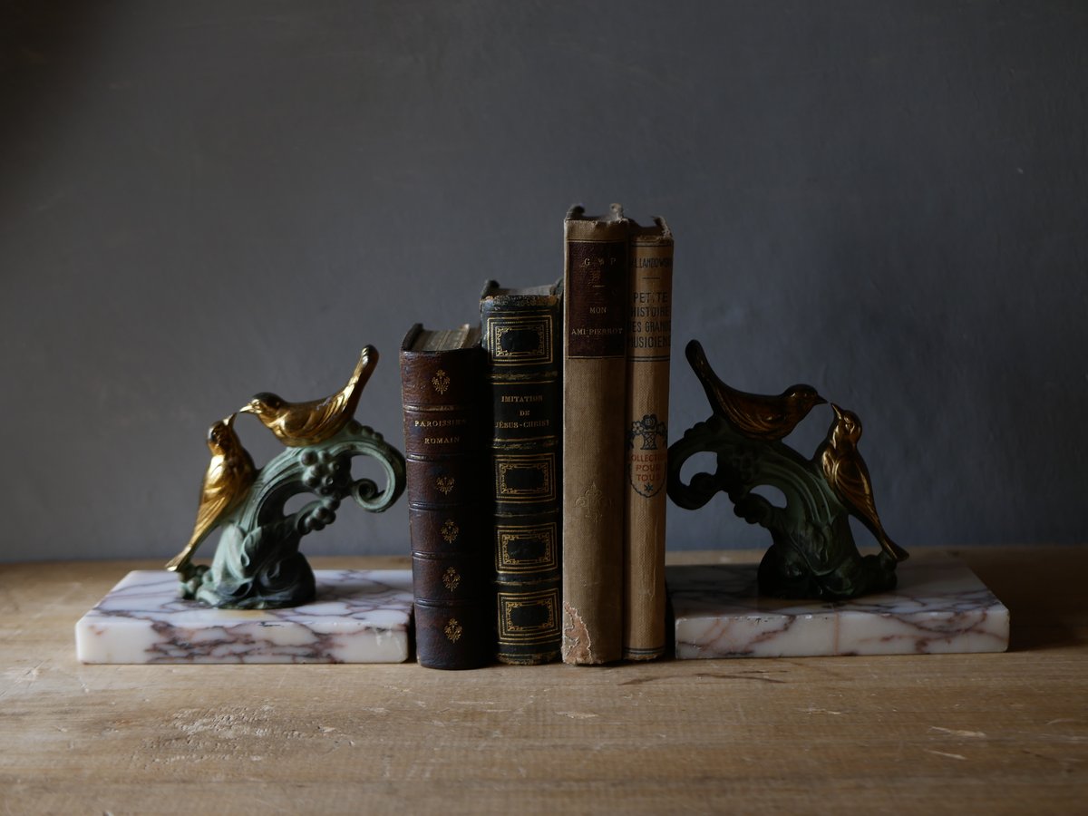 アンティーク1900年頃一点物 大型ブックエンド3kg ペア フランス製大理石台 アンティーク1900年頃一点物 大型ブックエンド3kg ペア フランス製大理石台