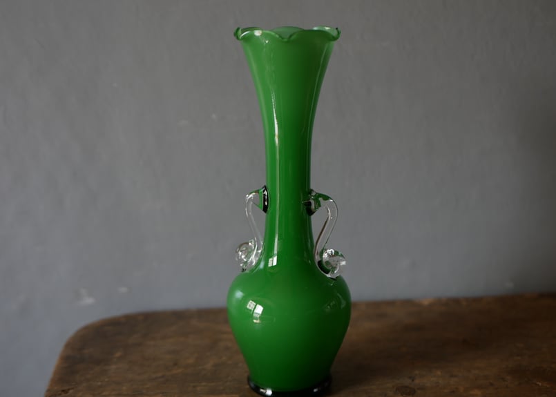 グリーン フラワーベース 花器 花瓶 フランスヴィンテージ ブロカント