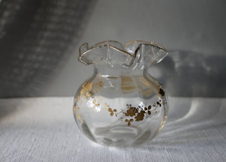 金彩のフラワーポット　ガラスポット　花瓶　フランスアンティーク　ブロカントのある暮らし