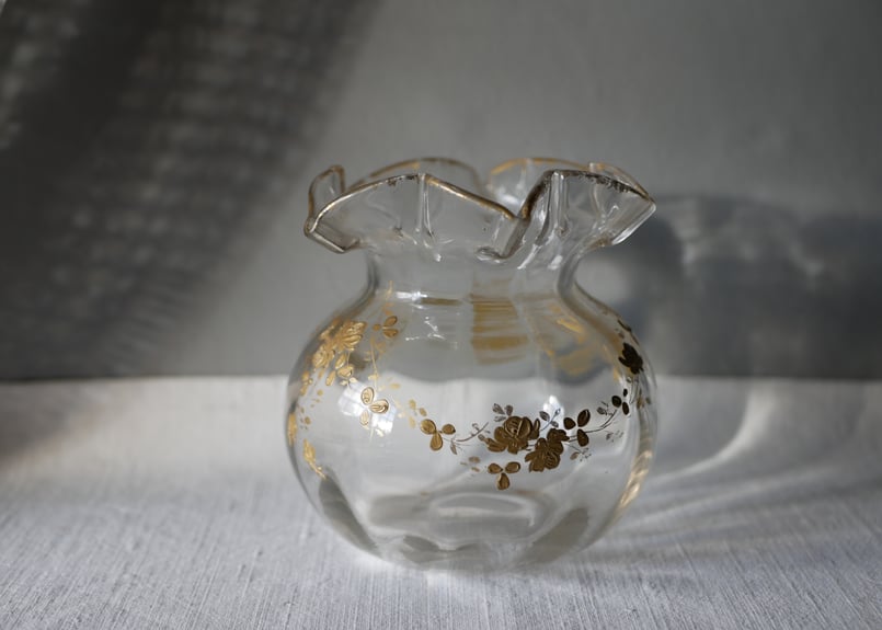 金彩のフラワーポット ガラスポット 花瓶 フランスアンティーク