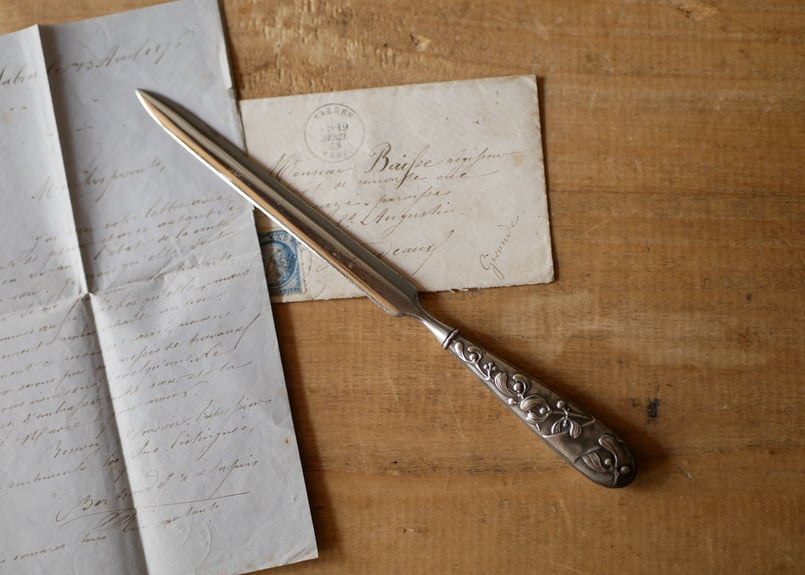 純銀製レターオープナー (フランス製アンティーク) 白蝶貝 純銀 レターオープナー ナイフ | アンティークショップ