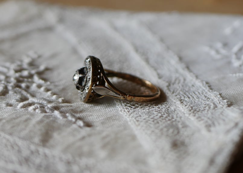 フランス　アンティーク　ダイヤ　18K クラスターリング 13号 フランスアンティークダイヤ18K クラスターリング 13号