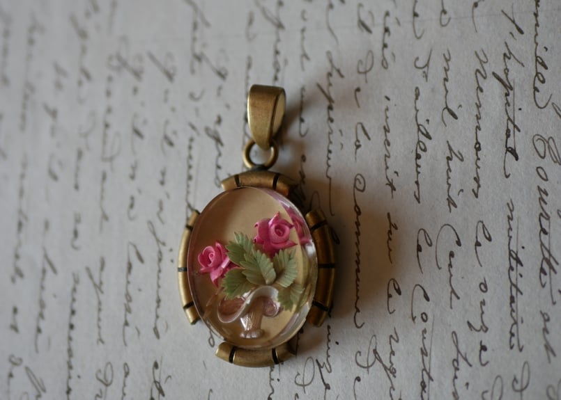 ルーサイトネックレス ペンダントトップ ローズ フランスヴィンテージ