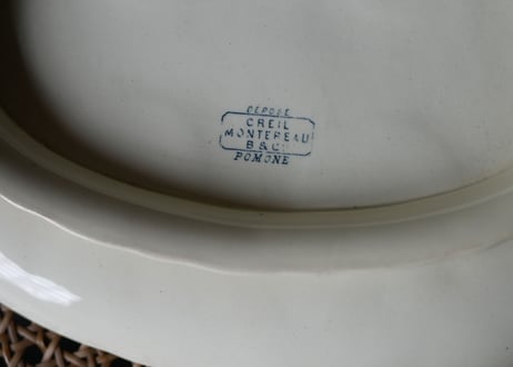 クレイユモントロー　クリームポット6個＋専用皿のフルセット　フランスアンティーク