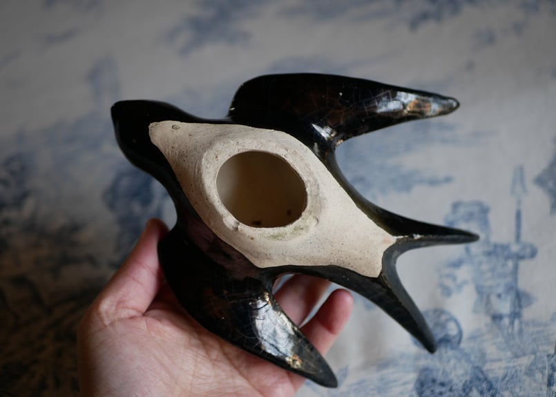 フランスアンティーク　ツバメ　陶器　ウォールデコレーション　黒　ブラック 陶器のつばめ 壁飾り フランスアンティーク アンティークデコ