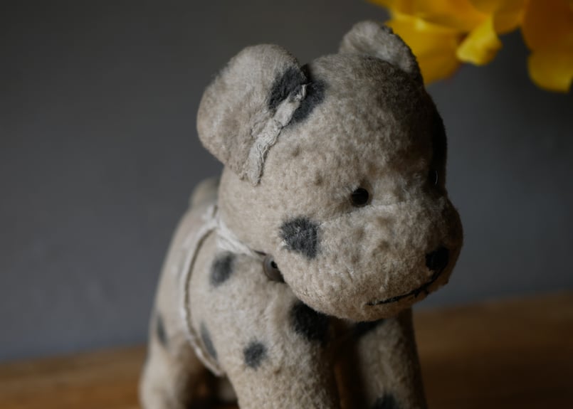 ドット柄のワンちゃん犬アンティークトイぬいぐるみフランスアンティーク