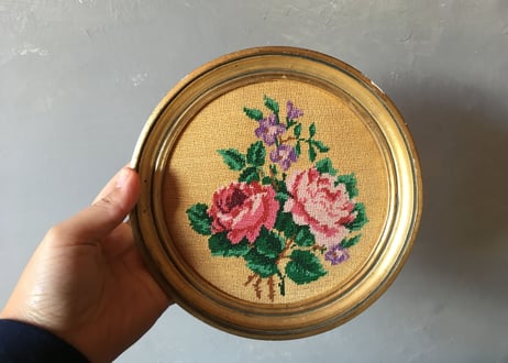 フランス アンティーク プチポワン 刺繍 ローズ