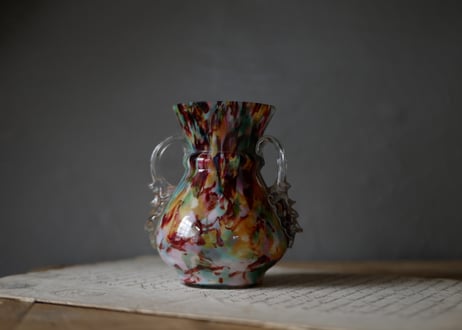 カラフルなマーブルフラワーベース　花器　フランスアンティーク　ブロカントのある暮らし
