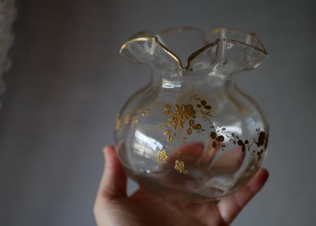 金彩のフラワーポット　ガラスポット　花瓶　フランスアンティーク　ブロカントのある暮らし