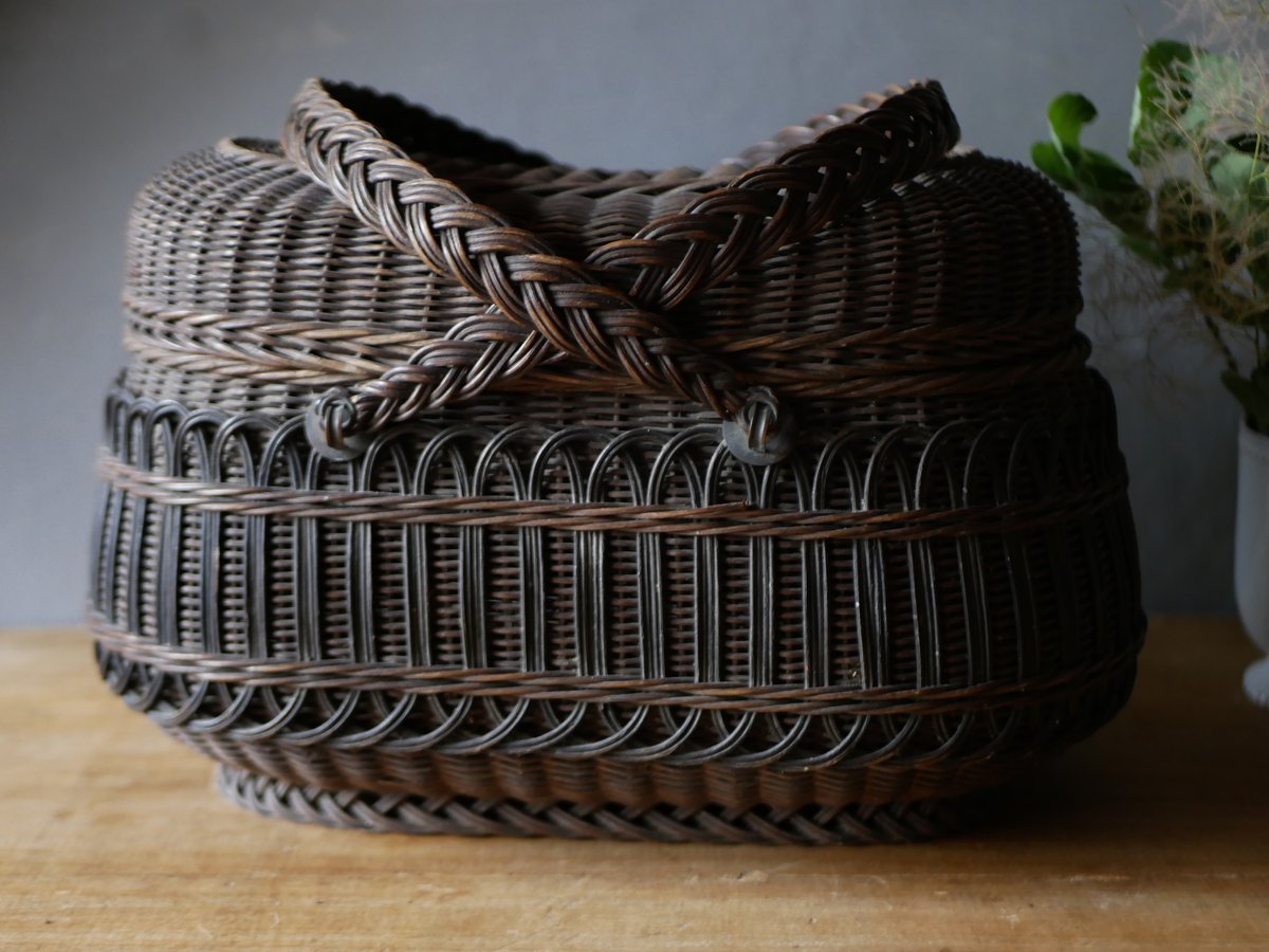 パニエ ナチュラル かごバッグ サックドフィヨンセ フランス アンティーク アンティークバスケット | 小さなブラックパニエ（サック・ド