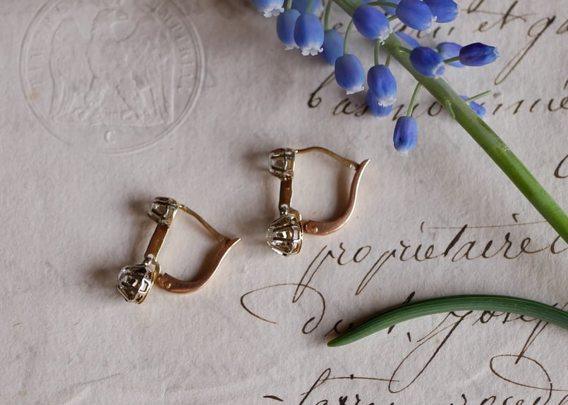 FE-08 K18 ドルムーズピアス 天然ダイヤモンド アンティークピアス