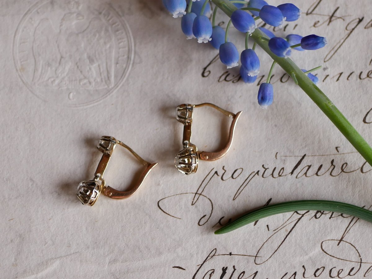 フランスアンティーク　ドルムーズ　ピアス　K18 FE-12】 K18 ドルムーズピアス 天然ダイアモンド フランス