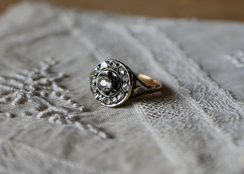 FR-60 フランスアンティーク デイジーリング K18 アンティークリング