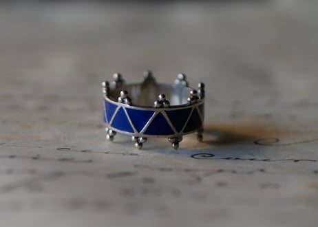 ブルーエナメル　クラウン　シルバーリング　フランスヴィンテージ　ヴィンテージアクセサリー
