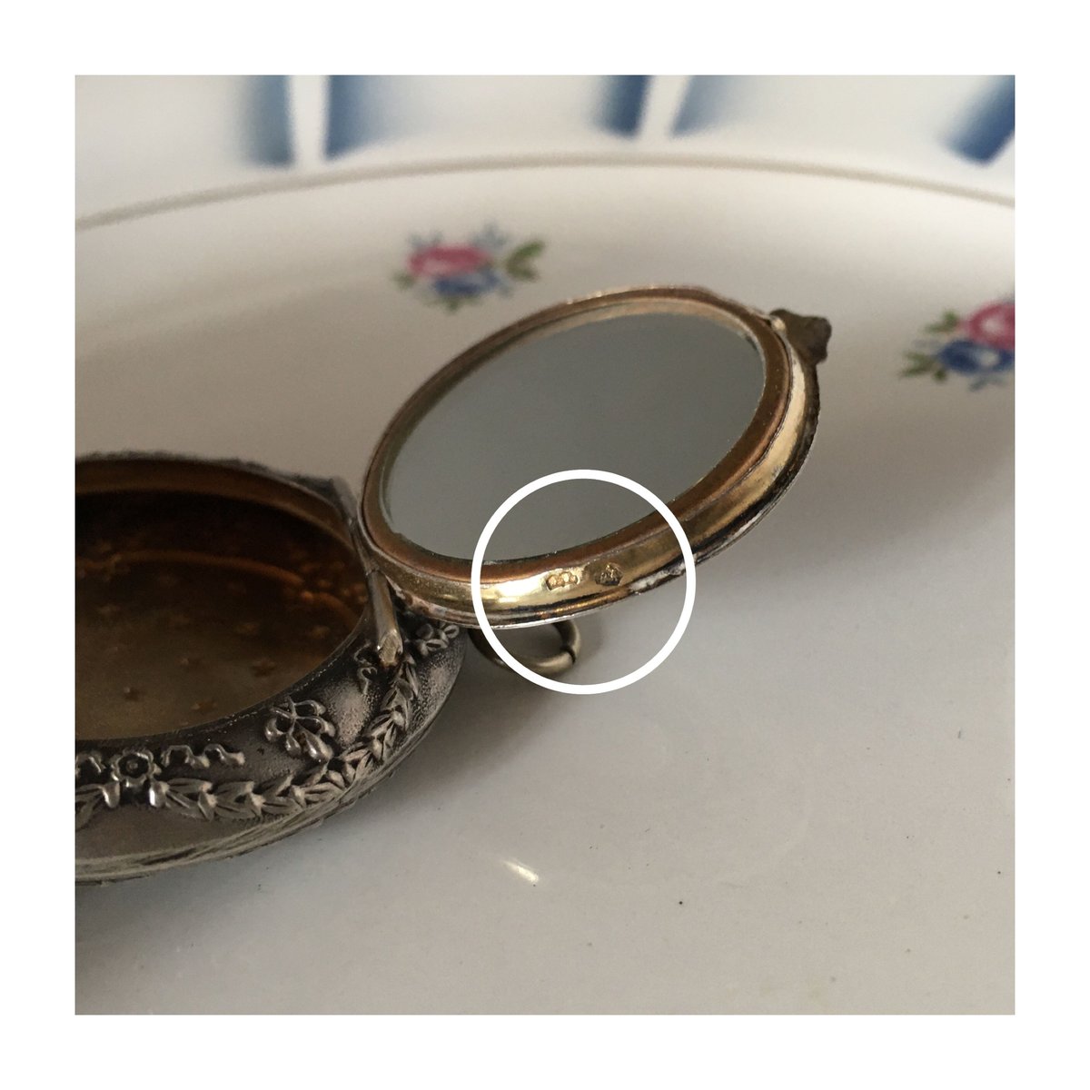 ナポレオン三世 純銀製 パウダーケース シャトレーン コンパクトミラー