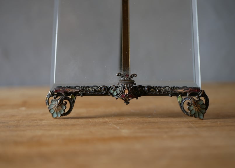 エナメル絵付けのガラスのフォトフレーム フランスアンティーク エナメル絵付けのガラスのフォトフレーム フランスアンティーク