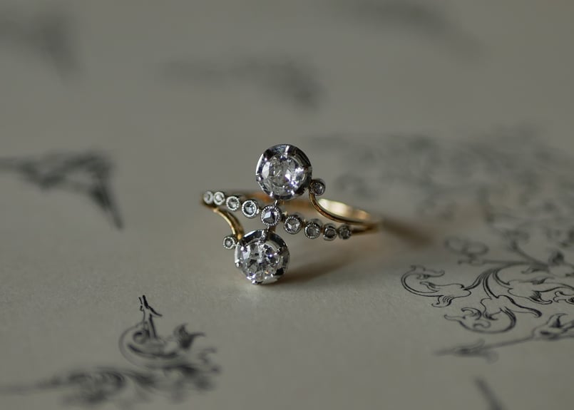 FR-43】天然ダイヤモンド K18 トワエモア フランスアンティーク