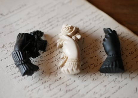 victorian brooch, Hand + white rose