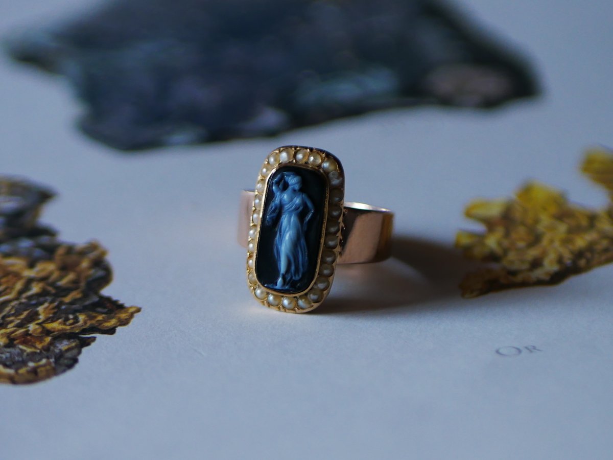 FR-57 シードパールとアゲートカメオ K18 アンティークリング 指輪