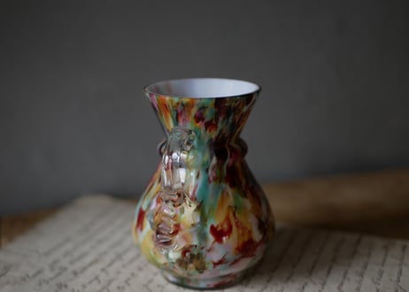 カラフルなマーブルフラワーベース　花器　フランスアンティーク　ブロカントのある暮らし