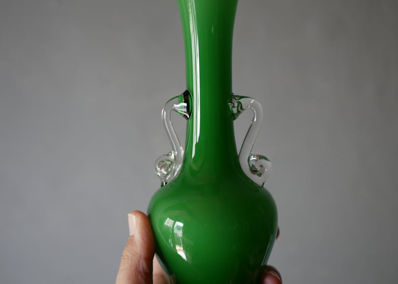 グリーン フラワーベース 花器 花瓶 フランスヴィンテージ ブロカント