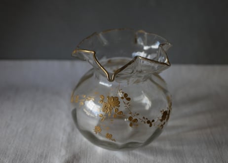 金彩のフラワーポット　ガラスポット　花瓶　フランスアンティーク　ブロカントのある暮らし