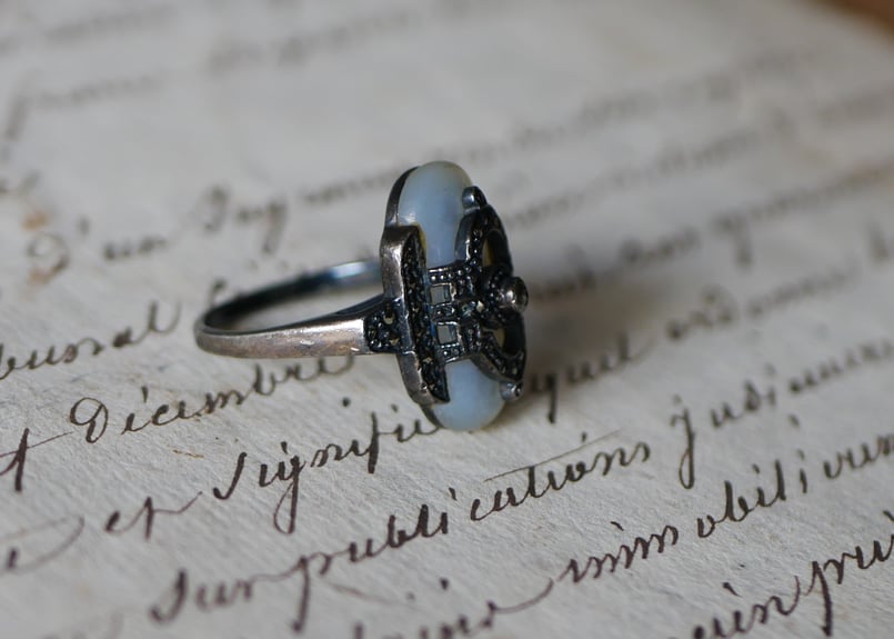 マザーオブパール 純銀 アールデコ マーカサイトリング 指輪 フランス