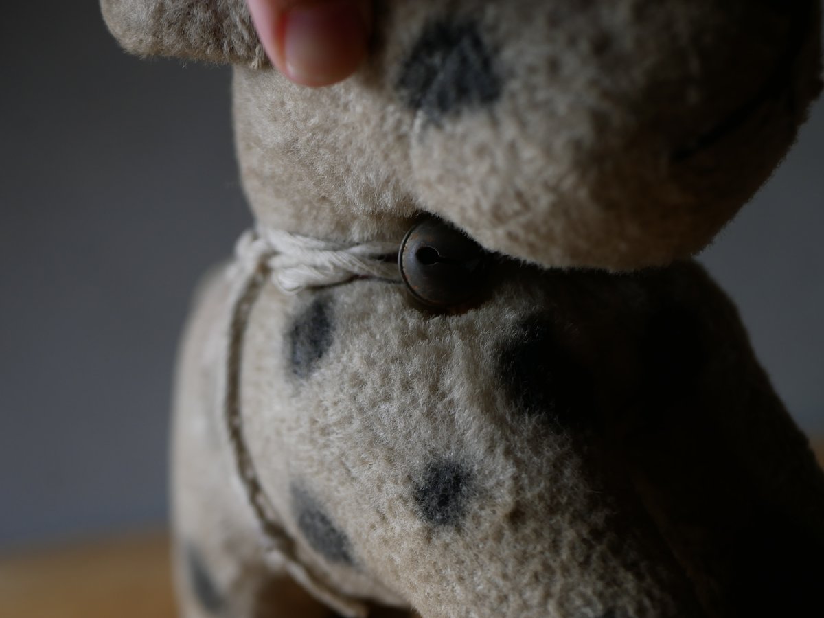 ドット柄のワンちゃん 犬 アンティークトイ ぬいぐるみ フランス