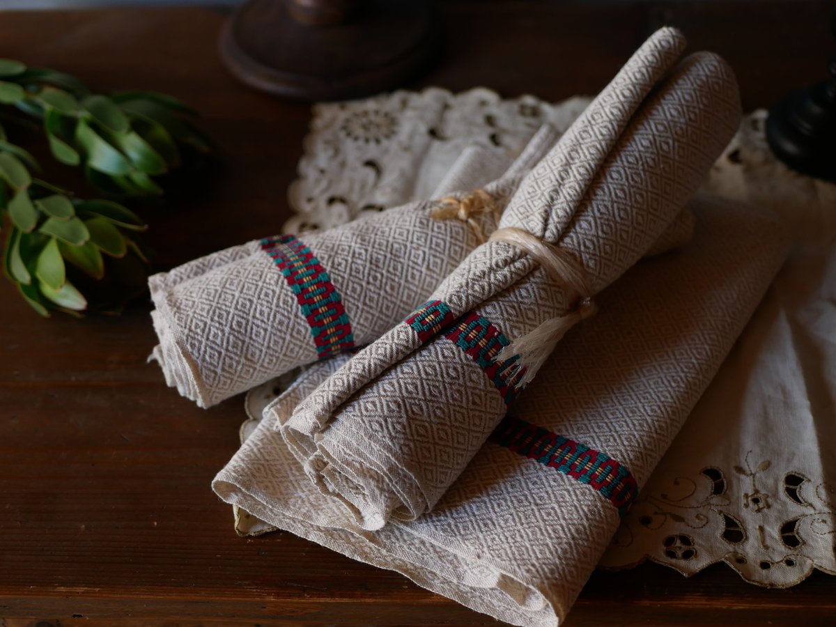 バスク リネン トーション インディゴ キッチン クロス フランス