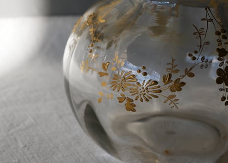 金彩のフラワーポット　ガラスポット　花瓶　フランスアンティーク　ブロカントのある暮らし