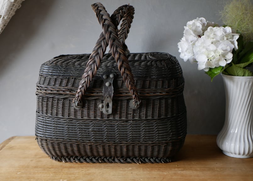 美品フランスアンティークパニエ　サック・ド・フィヨンセ　フィアンセバッグ パニエリュスティック フランス製 カゴバッグ サック・ドゥ