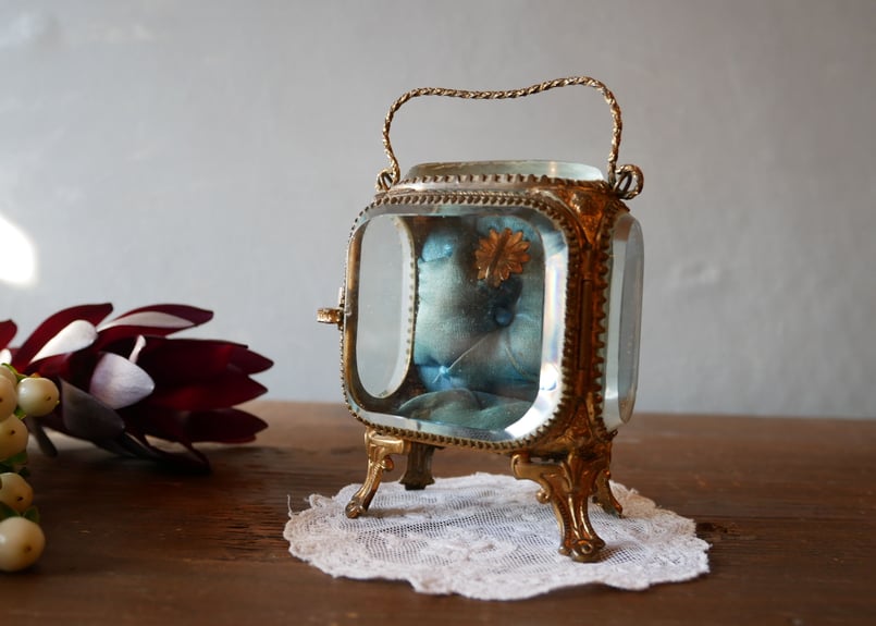 フランスアンティーク ガラスのジュエリーボックス 懐中時計