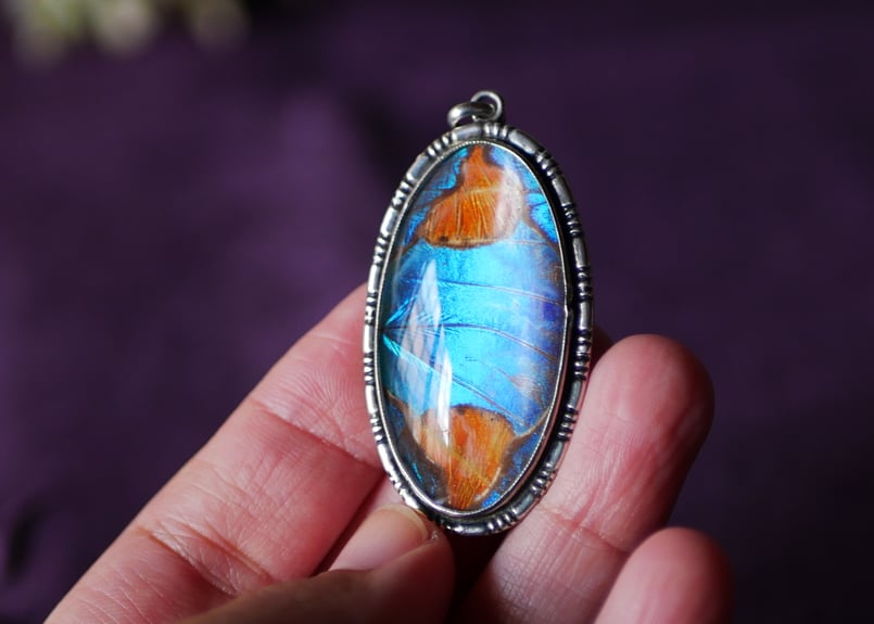 モルフォ蝶 純銀 フランスアンティーク ペンダントトップ ブロカント