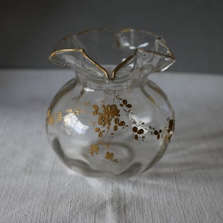 金彩のフラワーポット　ガラスポット　花瓶　フランスアンティーク　ブロカントのある暮らし