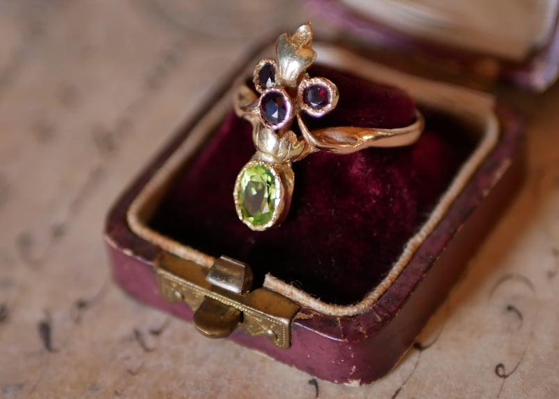 FR-11 天然ペリドット 18金 18K デザインリング フランスアンティーク