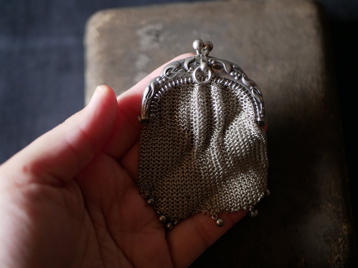 純銀製シルバーヤドリギモチーフパース　フランスアンティーク　ポルトモネ 純銀製 宿り木 ヤドリギ ポルトモネ コインケース フランス