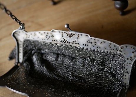 純銀　スターリングシルバー　サック　メッシュバッグ　フランスアンティーク