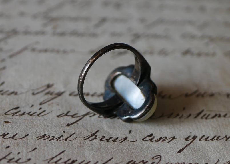 マザーオブパール 純銀 アールデコ マーカサイトリング 指輪 フランス