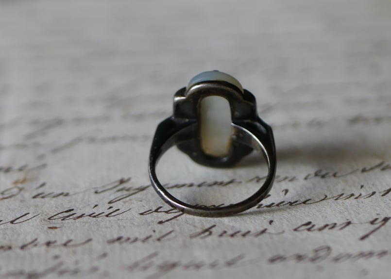 マザーオブパール 純銀 アールデコ マーカサイトリング 指輪 フランス