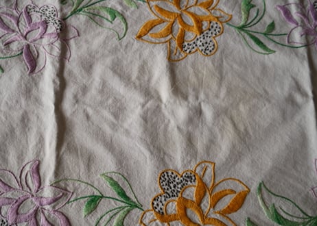 フランスアンティーク　刺繍　リネン　オーバル