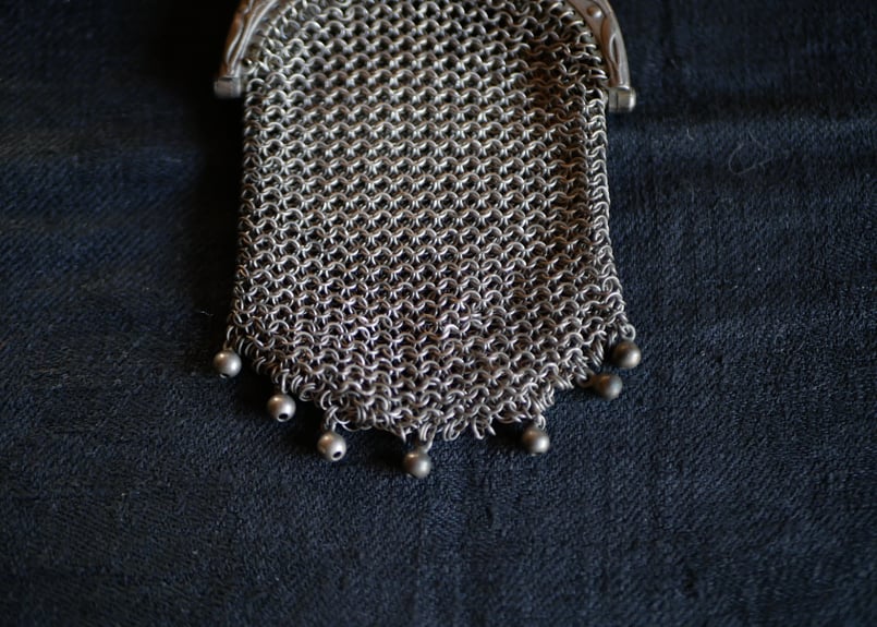 ◆SALE◆フランスアンティーク超美品シルバーメッシュパース銀刻印1900 アンティークシルバーメッシュパース 菊花模様 フランス アンティーク