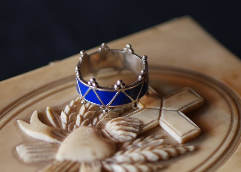 ブルーエナメル クラウン シルバーリング フランスヴィンテージ