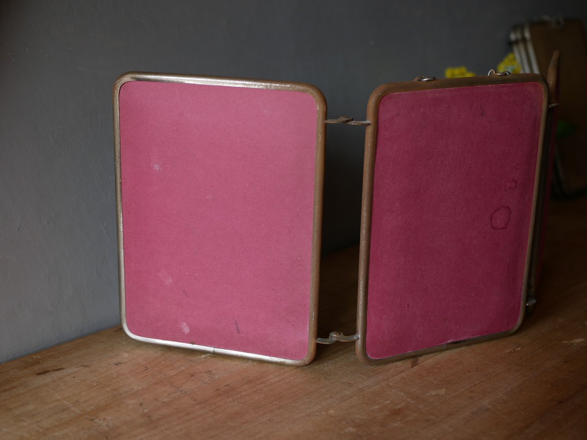 フランスアンティーク風　ミラー　鏡　ヴィンテージ　ブロカント アンティークミラー ピンクの三面鏡 フランスアンティーク