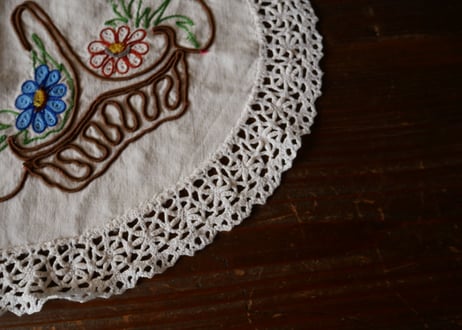 フランスアンティーク　刺繍　パニエ　B