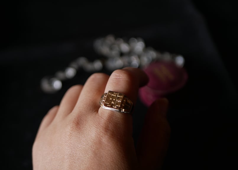 シグネットリング 純銀,K18 シェヴァリエ フランスアンティーク