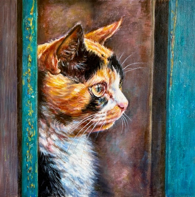 油彩画 人物と動物 猫」 油彩 森田和昌 | nuancebeans