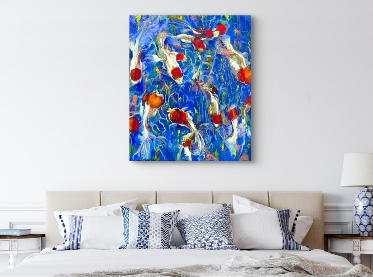 抽象的な油彩画 魚の描写　“遡上する金魚” 抽象的な油彩画 魚の描写 “遡上する金魚” 抽象的な油彩画