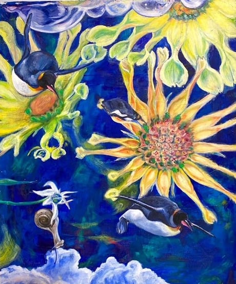 遊泳　　油彩画