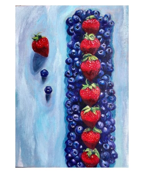 油彩画  『ぶるーべりー』 ＂blueberry"　広田豊子